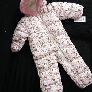 Okie Dokie Floral Baby Snowsuit with Pink Trim